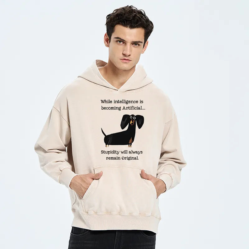 Kyoto-Lion Dachshund Real Humor Funny Meme Washed Hoodie