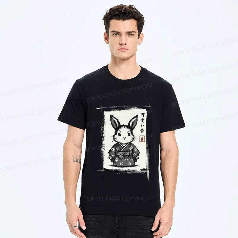 Cute Bunny Woodblock Print Tee for Summer