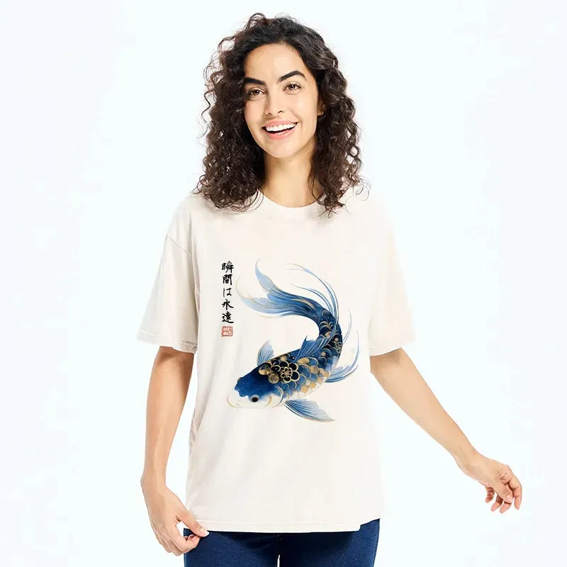 Washed Unisex Koi Fish Tee for Everyday Style