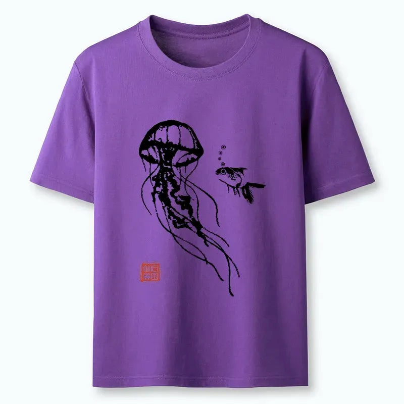 Kyoto-Lion Ink Wash Jellyfish And Fish Classic T-Shirt
