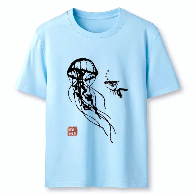 Kyoto-Lion Ink Wash Jellyfish And Fish Classic T-Shirt