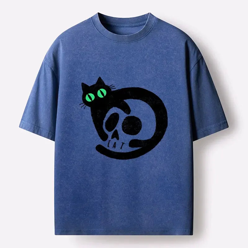 Spooky Black Cat Skull T-Shirt for Daily Wear