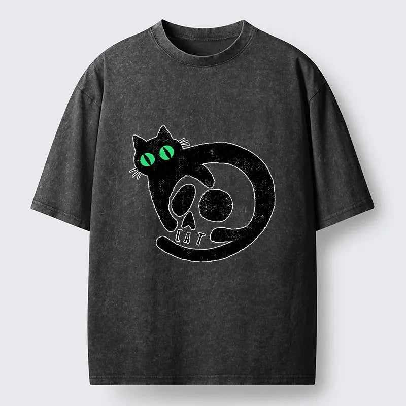 Spooky Black Cat Skull T-Shirt for Daily Wear