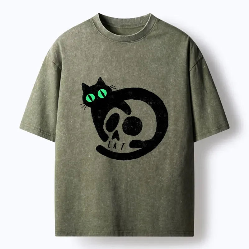 Spooky Black Cat Skull T-Shirt for Daily Wear