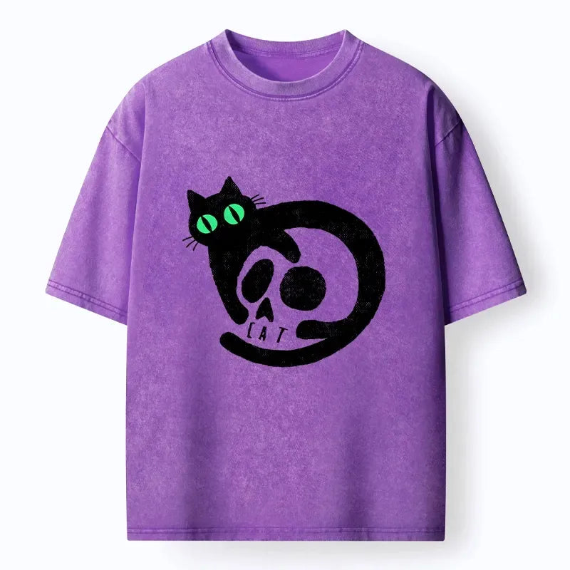 Spooky Black Cat Skull T-Shirt for Daily Wear