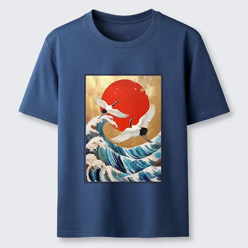 Kyoto-Lion Cranes And Waves Ukiyo-e Classic T-Shirt