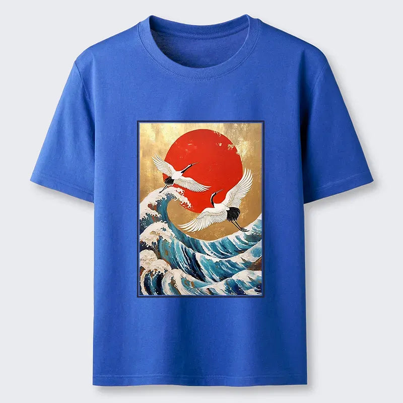 Kyoto-Lion Cranes And Waves Ukiyo-e Classic T-Shirt