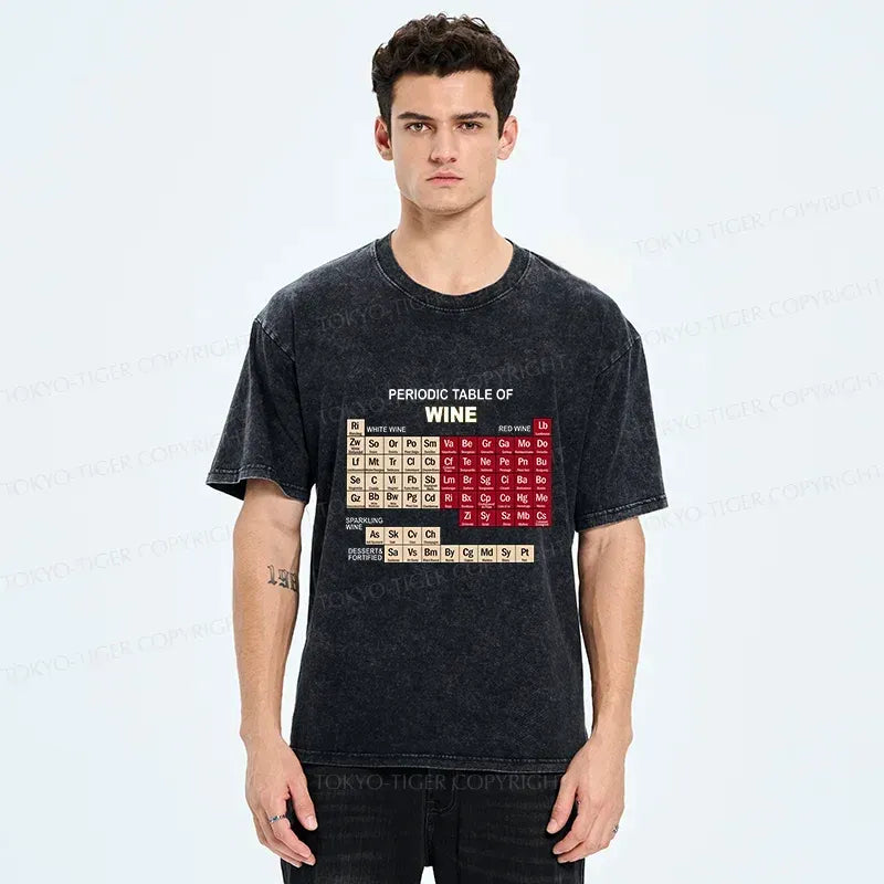 Kyoto-Lion Table of Elements of Wine Washed T-Shirt