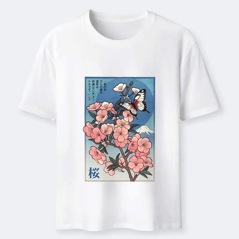 Japanese Ukiyoe Cherry Blossom T-Shirt for Summer