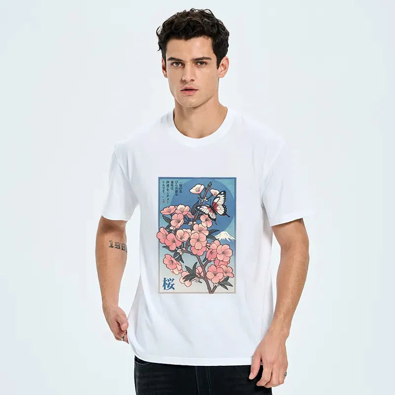 Japanese Ukiyoe Cherry Blossom T-Shirt for Summer