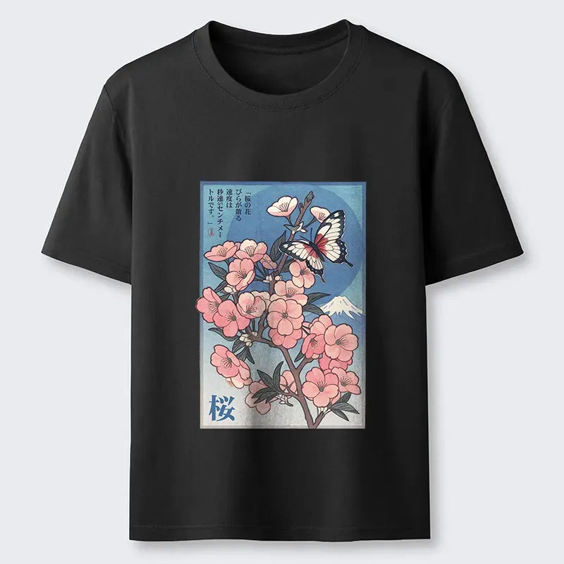 Japanese Ukiyoe Cherry Blossom T-Shirt for Summer