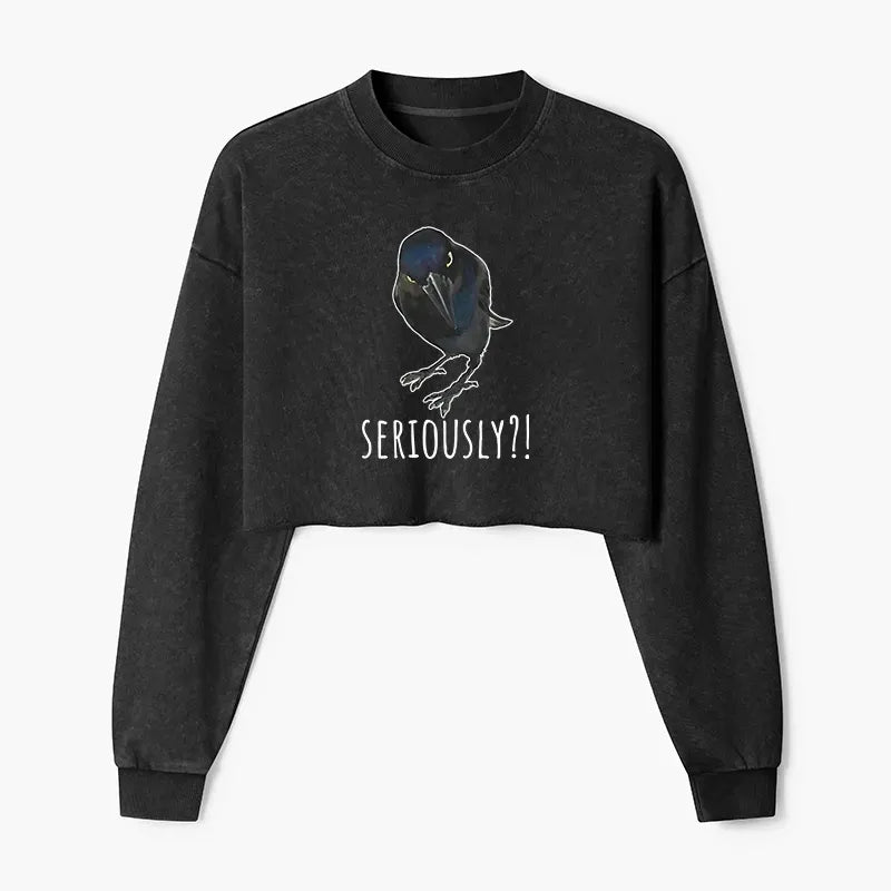 Kyoto-Lion Raven's Question Washed Crop Sweatshirt