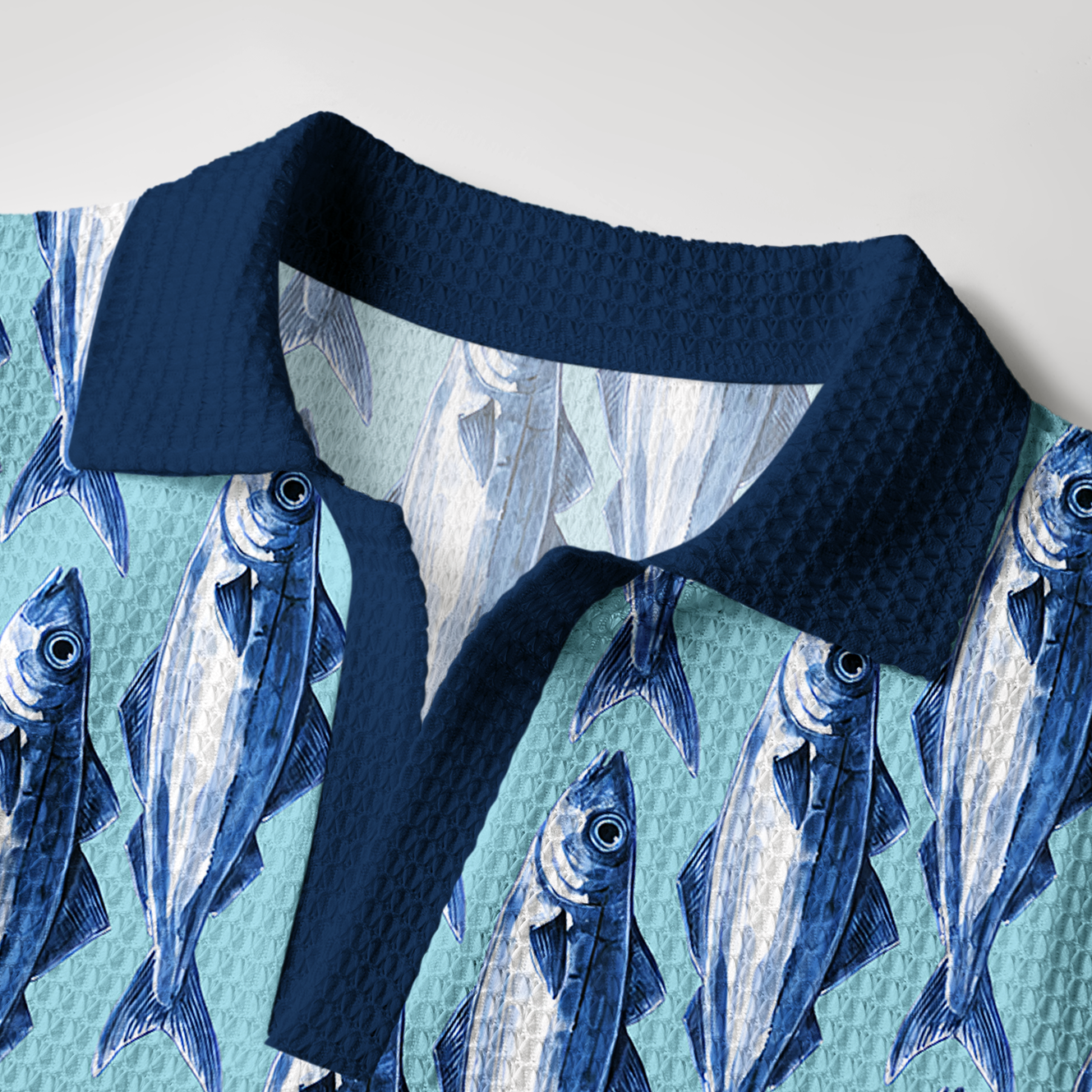 Kyoto-Lion School Of Fish Crochet Polo Shirt