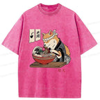 Kyoto-Lion Shiba Inu Eating Ramen Japan Washed T-Shirt