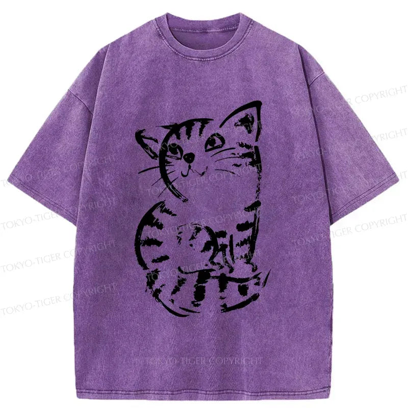 Kyoto-Lion Retro Japanese Cat Washed T-Shirt
