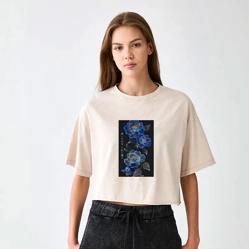 Japanese washed crop t-shirt for women