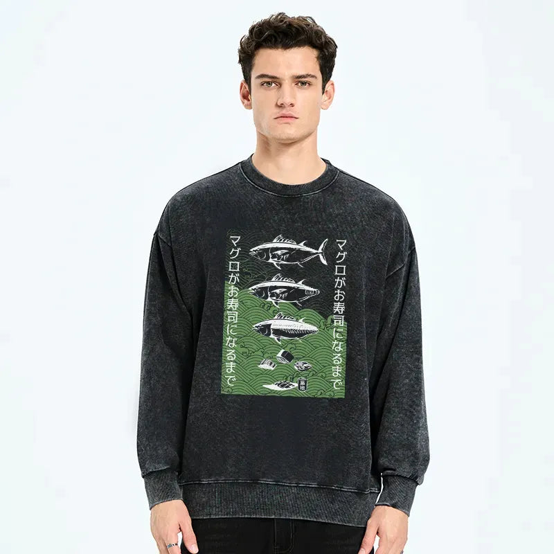 Kyoto-Lion How Tuna Becomes Sushi Washed Sweatshirt