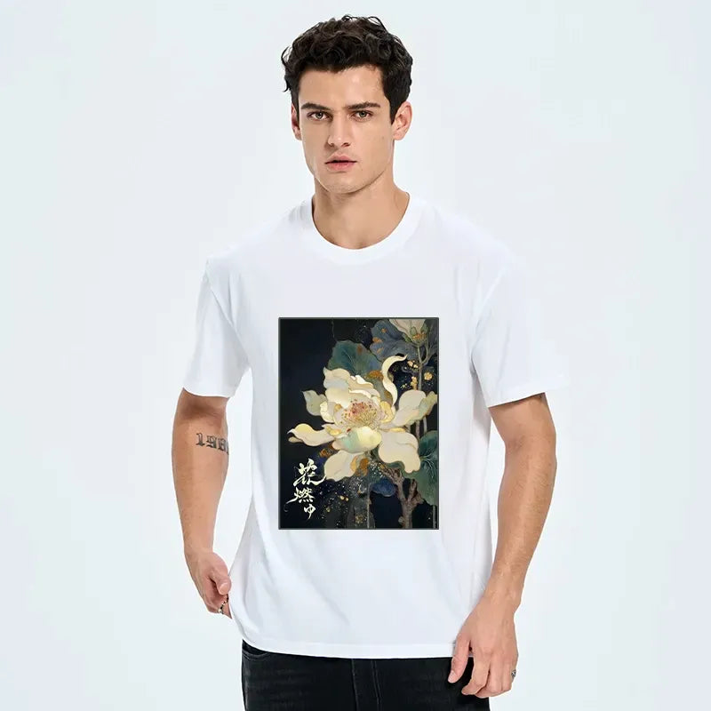 Unisex Cotton T-Shirt with Golden Lotus
