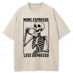 Kyoto-Lion Japanese Skeleton Drinking Coffee Washed T-Shirt