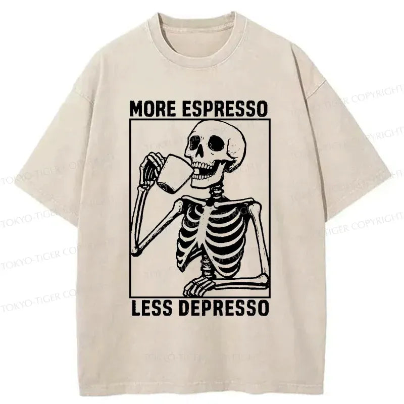 Kyoto-Lion Japanese Skeleton Drinking Coffee Washed T-Shirt