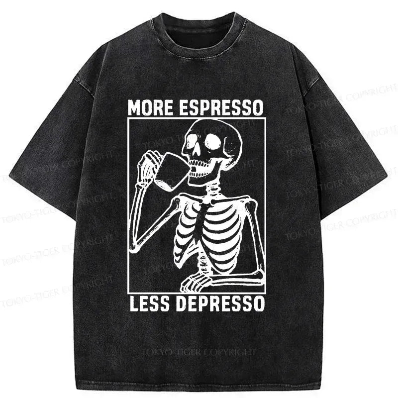 Kyoto-Lion Japanese Skeleton Drinking Coffee Washed T-Shirt