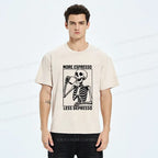 Kyoto-Lion Japanese Skeleton Drinking Coffee Washed T-Shirt