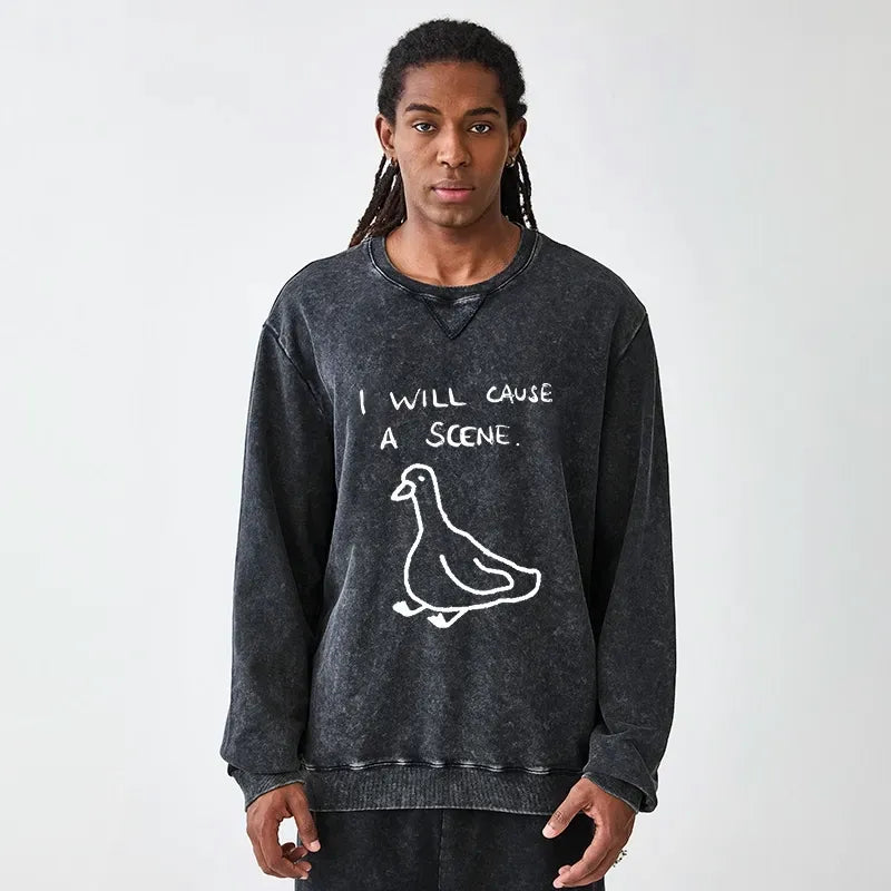 Kyoto-Lion Stupid Goose Funny Japan Retro Washed Terry Sweatshirt