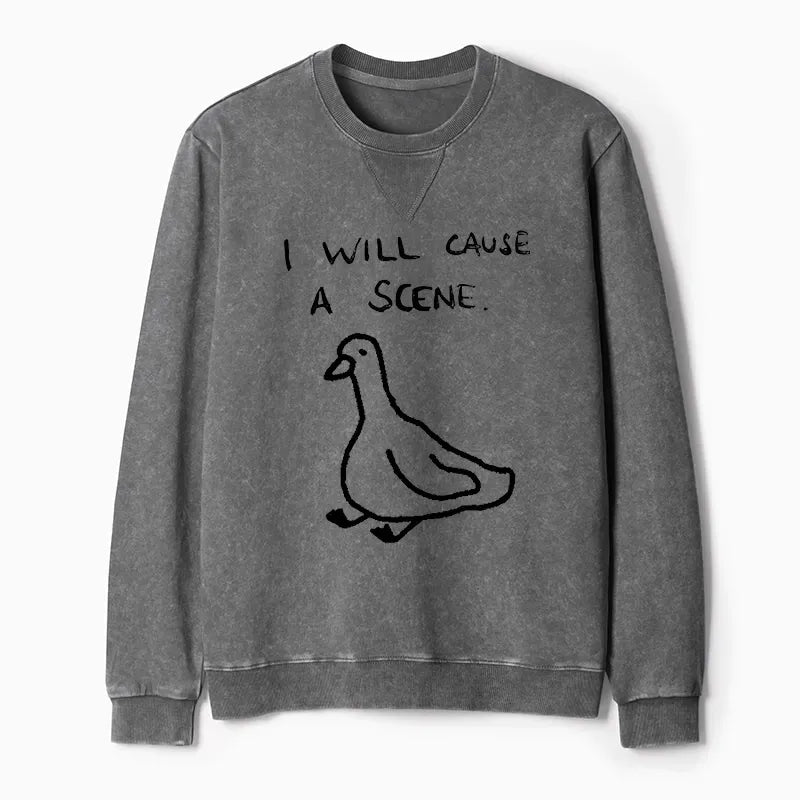 Kyoto-Lion Stupid Goose Funny Japan Retro Washed Terry Sweatshirt