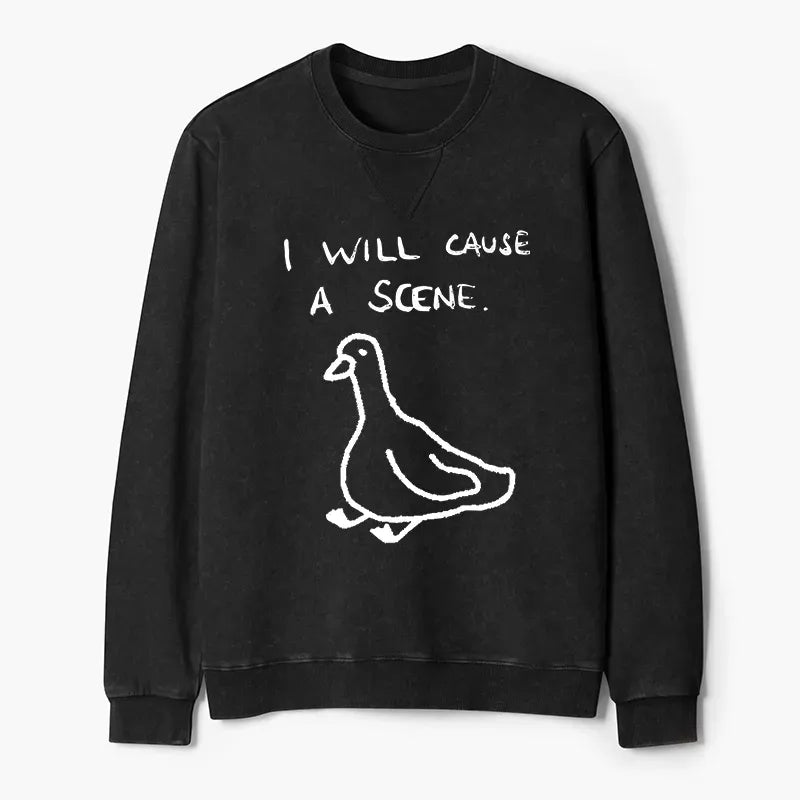 Kyoto-Lion Stupid Goose Funny Japan Retro Washed Terry Sweatshirt