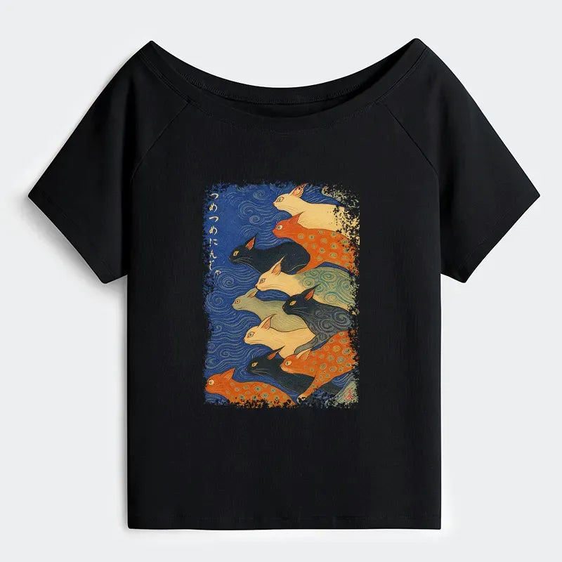 Japanese Ninja Off Shoulder T-Shirt for Women