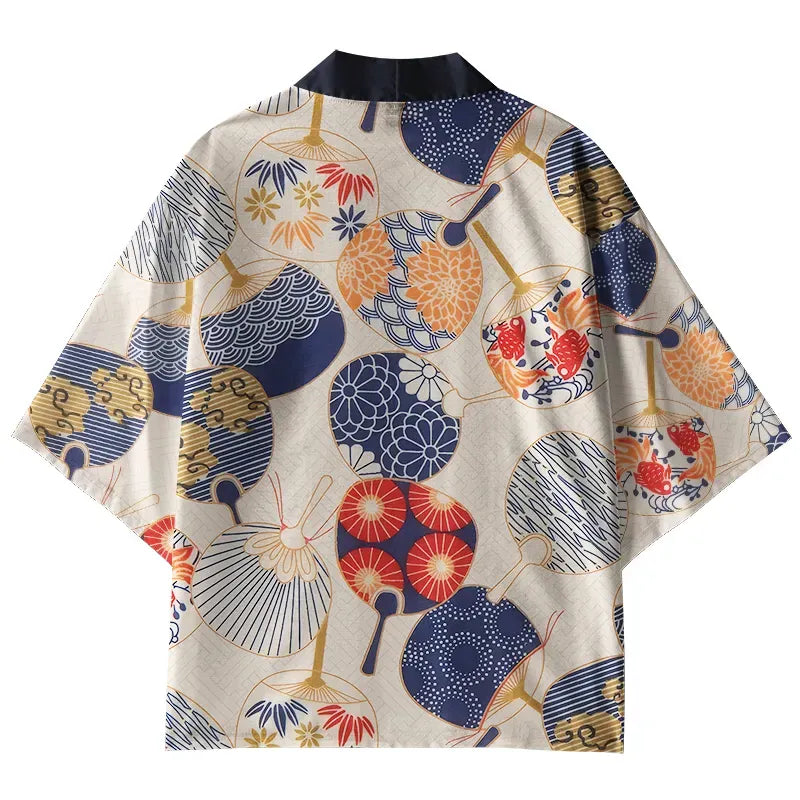 Kyoto-Lion Japanese Uchiwa Flat Fan Kimono Cardigan