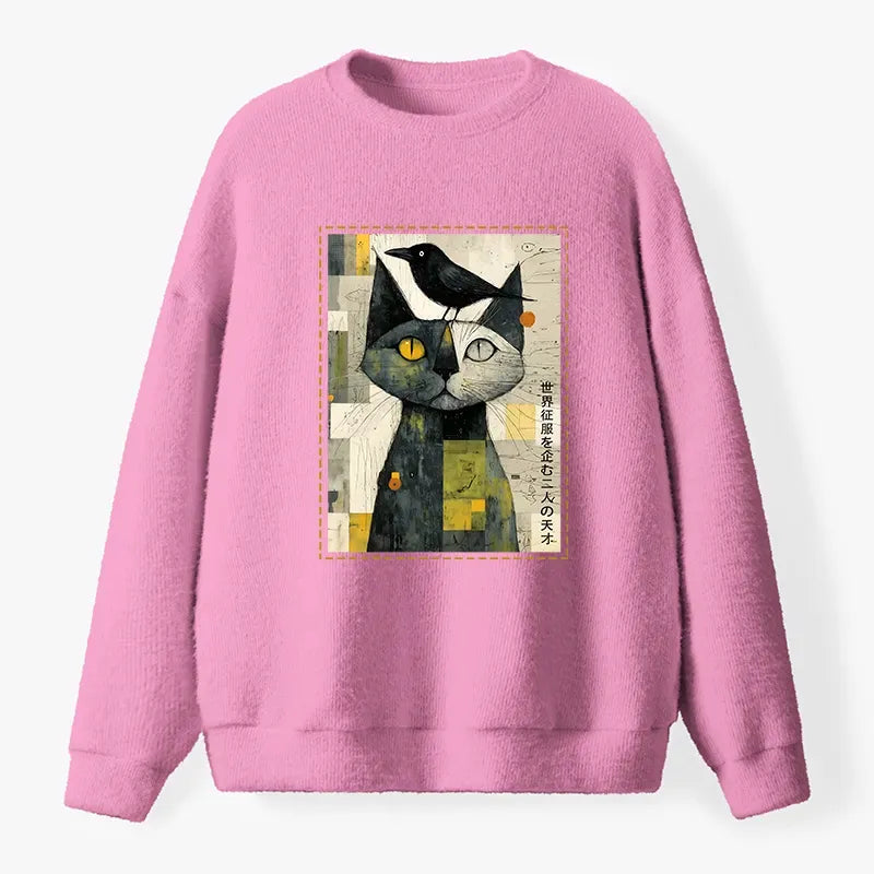Japanese Cat and Crow Sweatshirt for Daily Wear