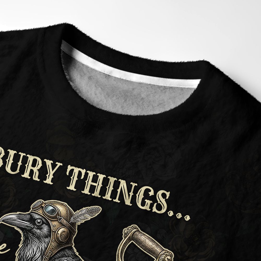 Kyoto-Lion "I Bury Things" Dark Humor Gardening Crow Fuzzy Christmas Ugly Sweatshirt