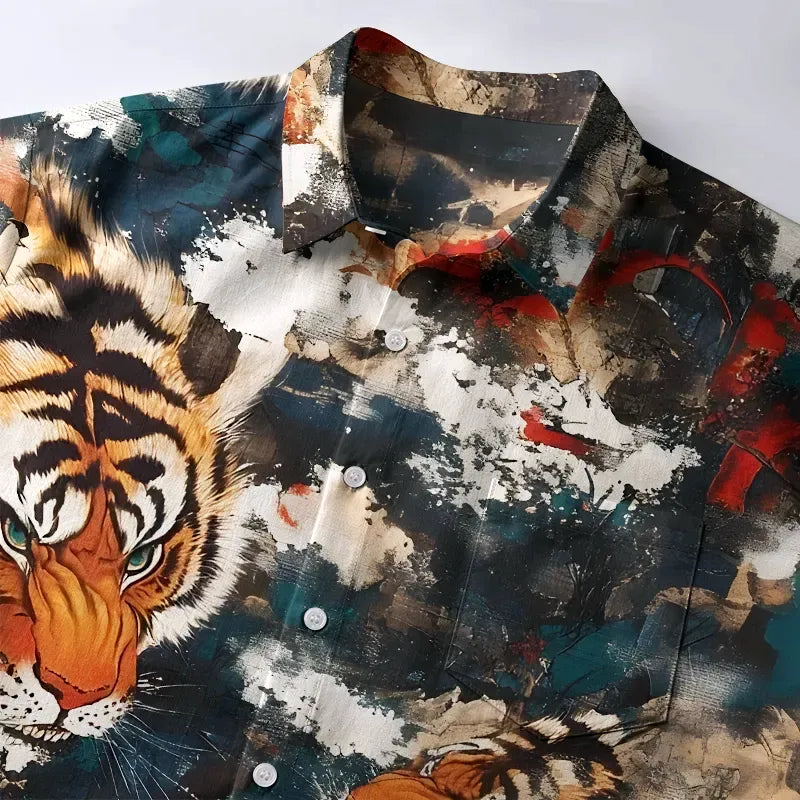 Japanese Wild Tiger Button-up Shirt for Men