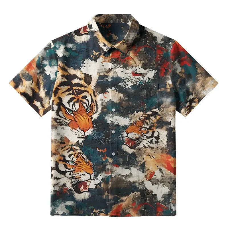 Japanese Wild Tiger Button-up Shirt for Men