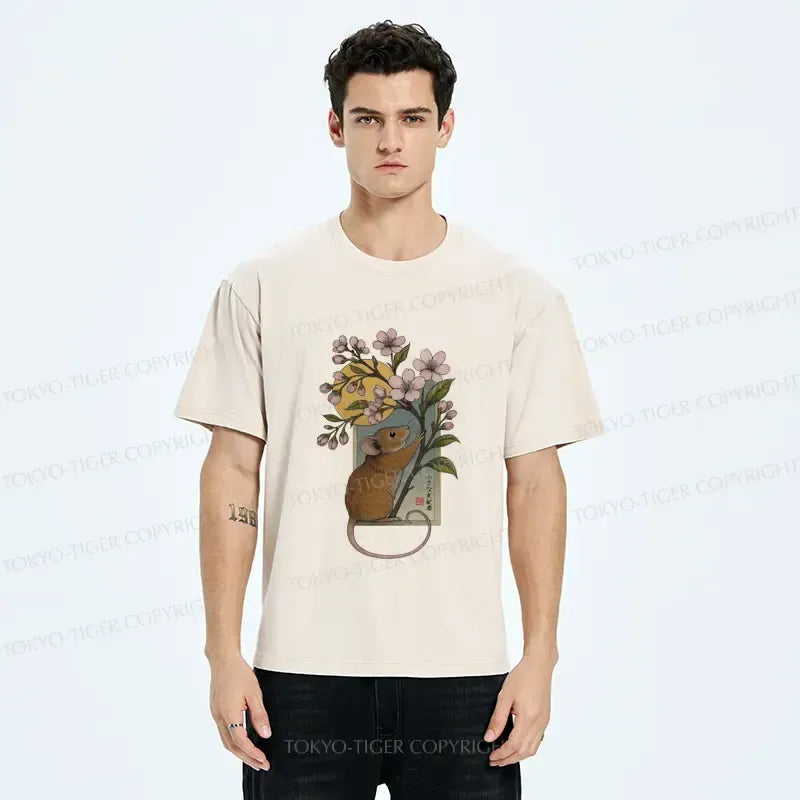 Kyoto-Lion Young Mice And Sakura Washed T-Shirt