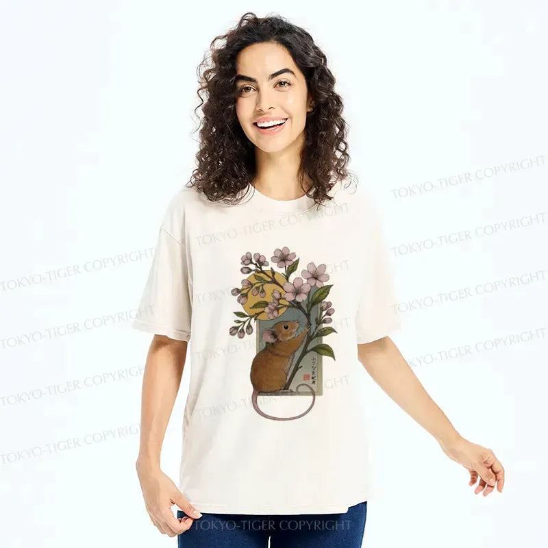 Washed Ukiyo-e T-Shirt for Summer Vacation