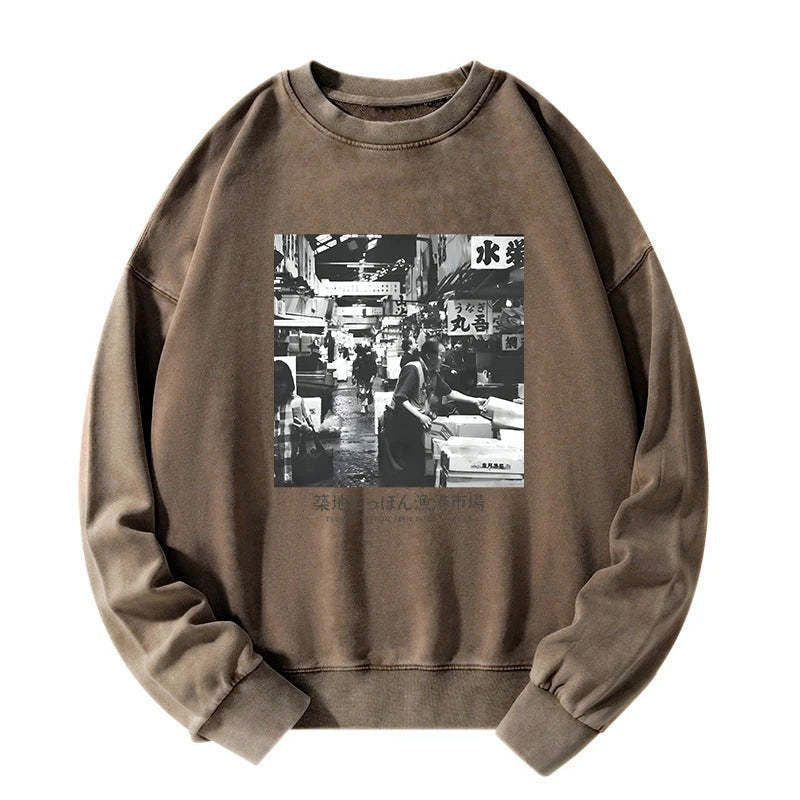 Kyoto-Lion Tsukiji Fish Market Photo Washed Sweatshirt