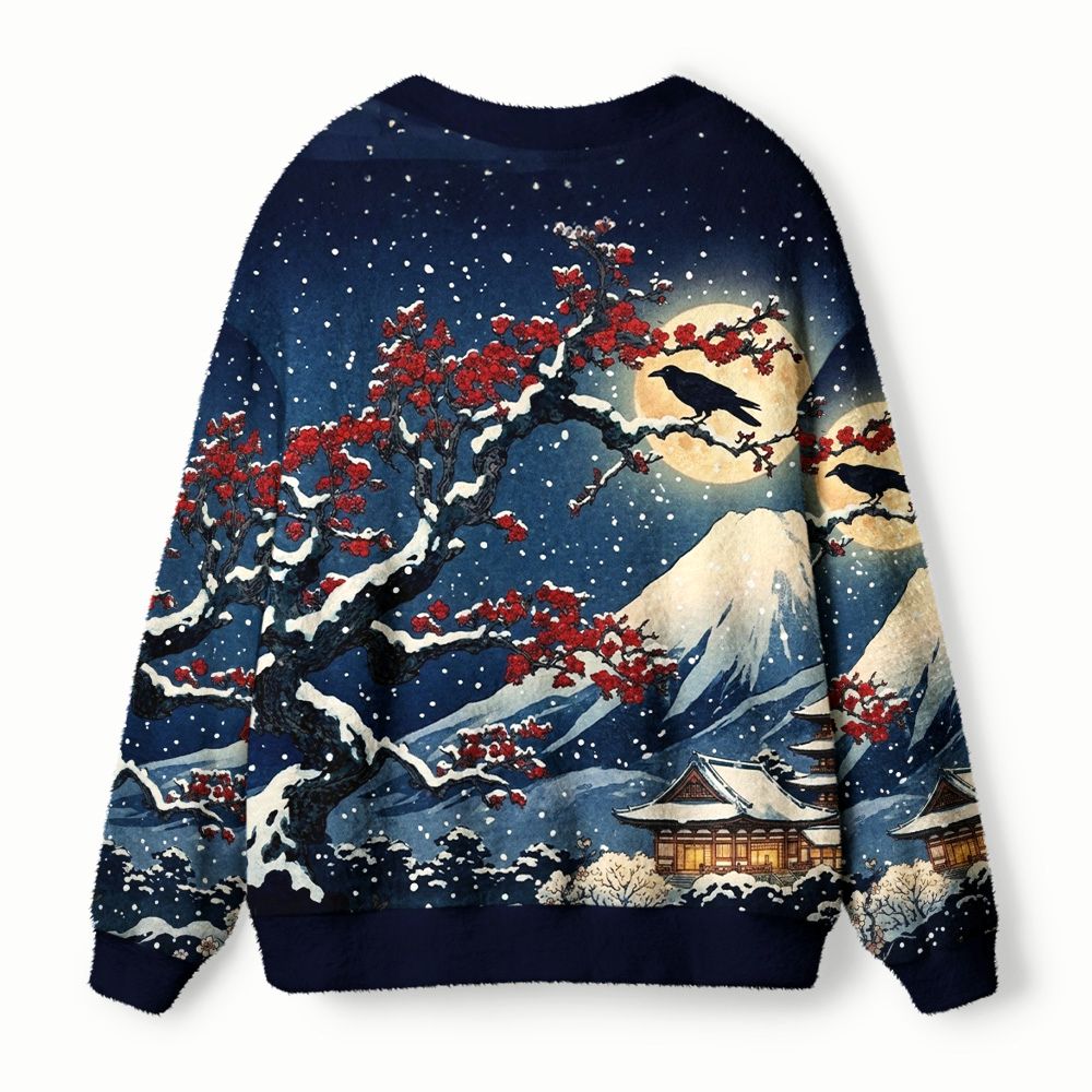Kyoto-Lion Fuji Snow Plum Blossoms Ugly Cardigan Sweater