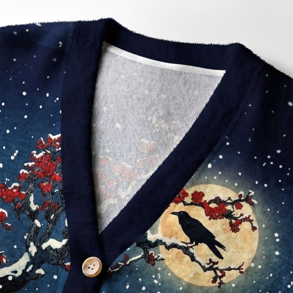 Kyoto-Lion Fuji Snow Plum Blossoms Ugly Cardigan Sweater