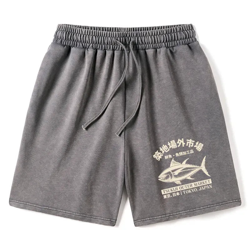 Japanese washed shorts for streetwear