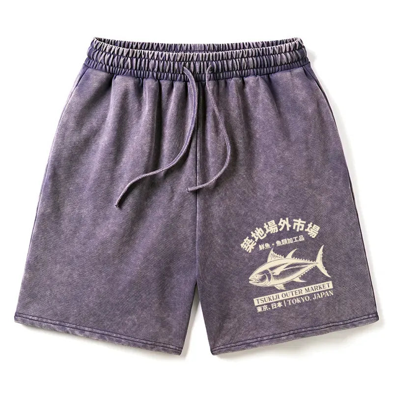 Japanese washed shorts for streetwear