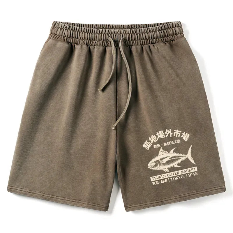Japanese washed shorts for streetwear