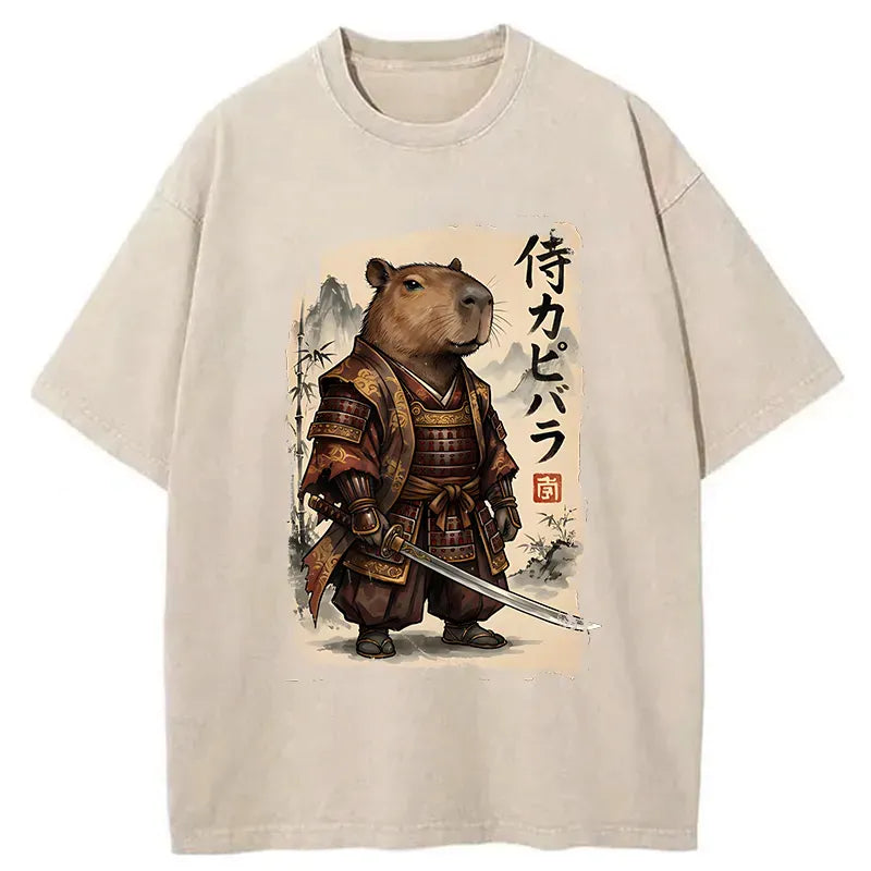 Kyoto-Lion Samurai Capybara Washed T-Shirt