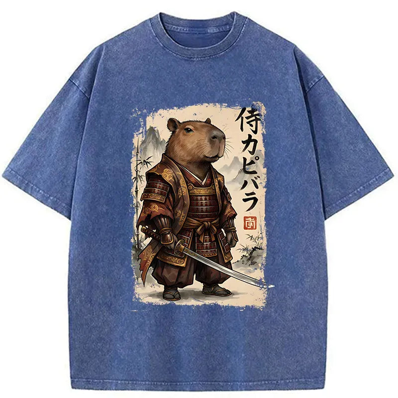 Kyoto-Lion Samurai Capybara Washed T-Shirt