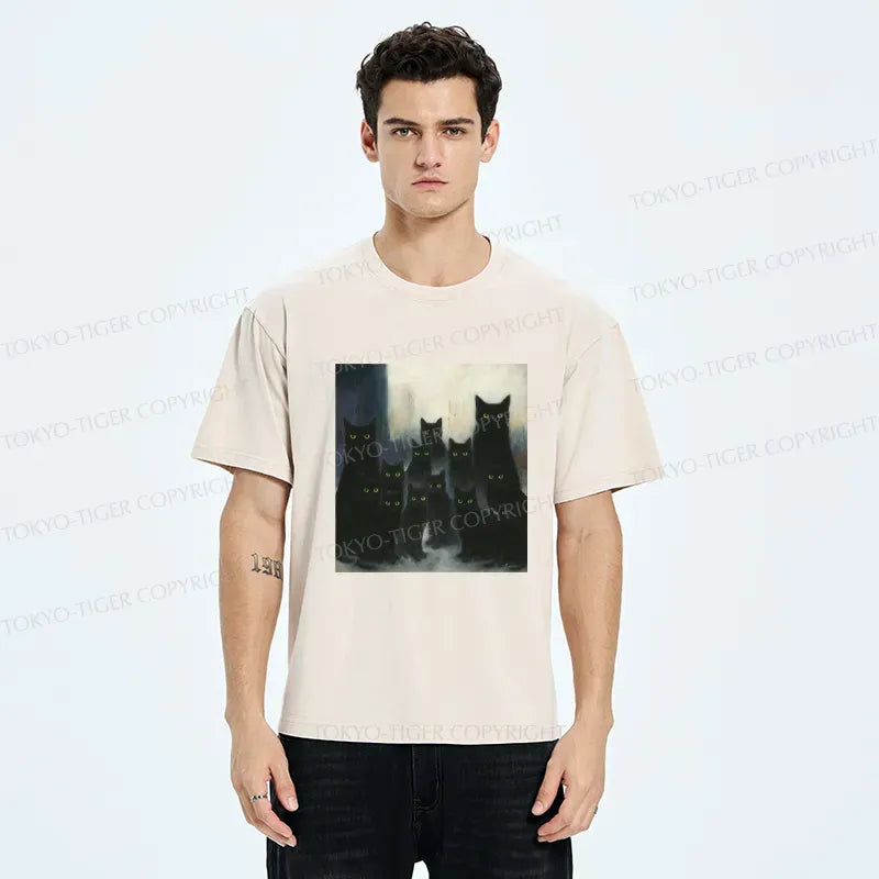 washed black cat unisex cotton tee