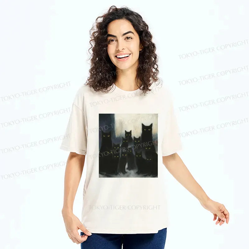 washed black cat unisex cotton tee