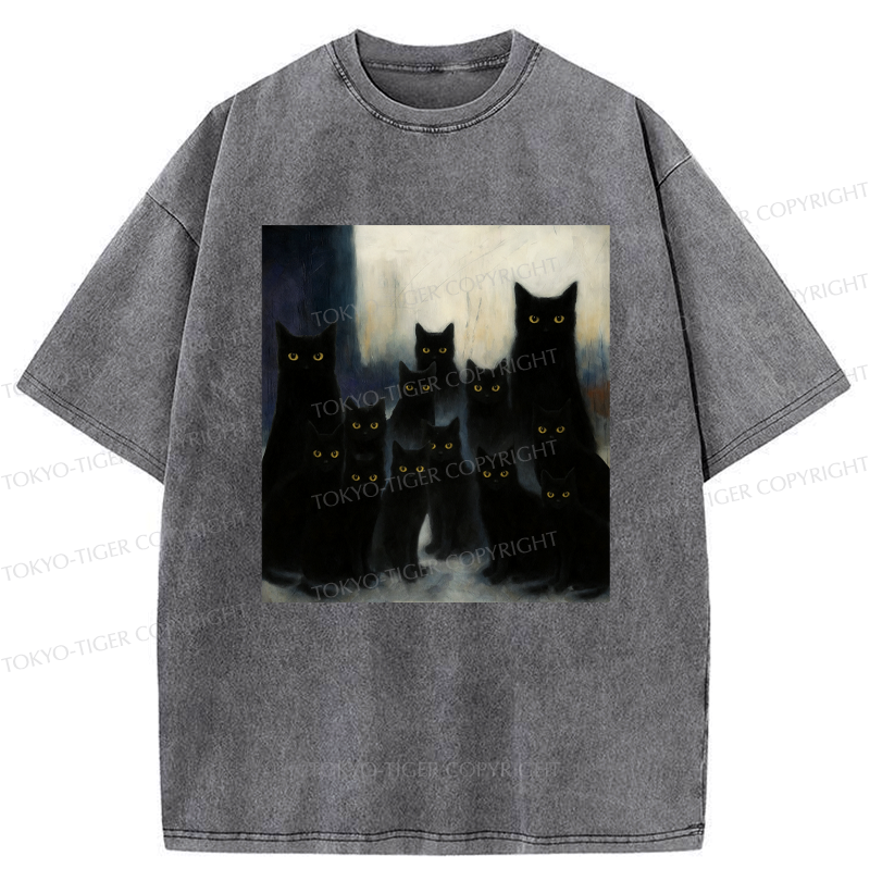 washed black cat unisex cotton tee