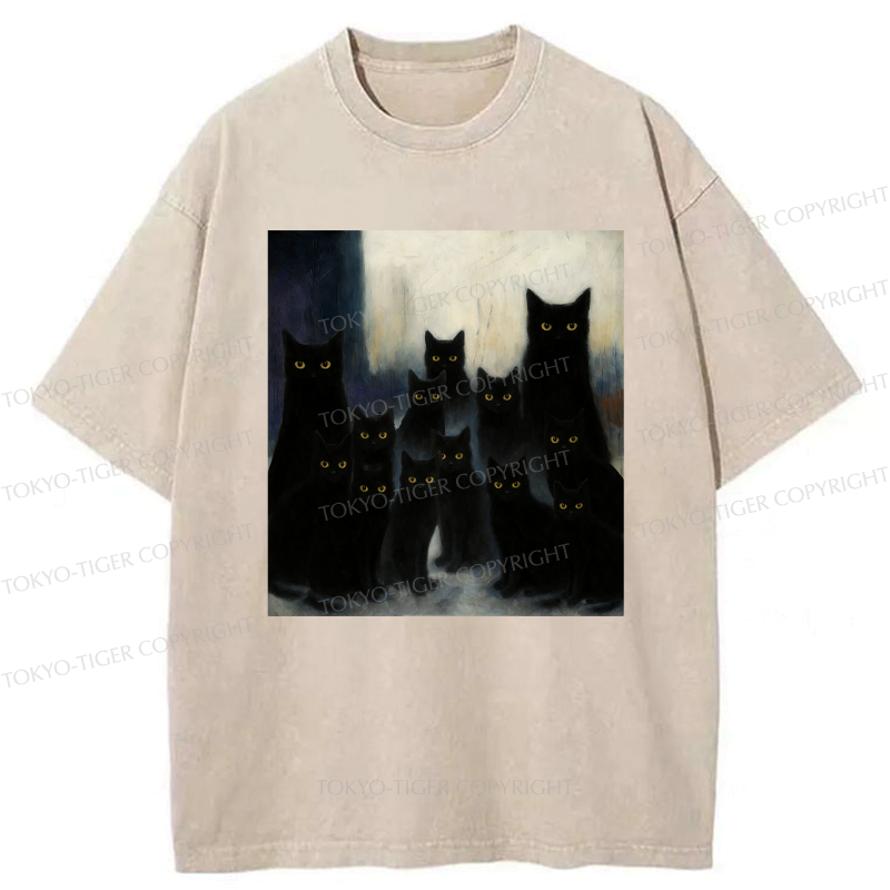 washed black cat unisex cotton tee