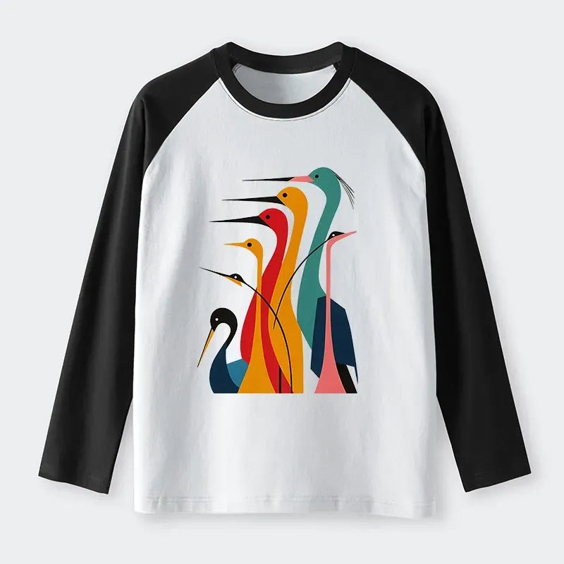 Japanese crane raglan long sleeve t-shirt